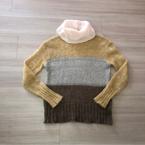 Anthropologie Knitted & Knotted Cowlneck Colorblock Turtleneck Sweater Sz Large - Picture 8 of 13